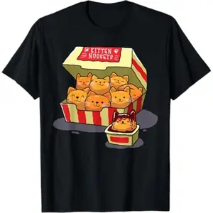 Short Sleeve Print  InGENIUS Funny Cat Owner Shirts & Gifts Kitten Nuggets Food Pun Cat Lover Gift Chicken Nuggets Unisex-Adults T-Shirt Black Small.