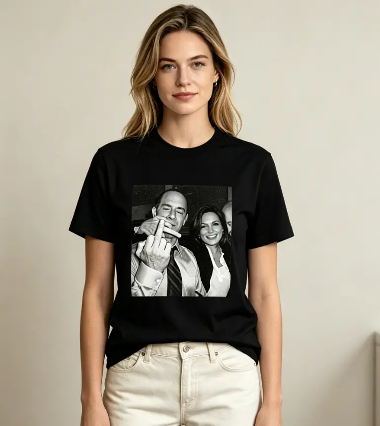 Elliot Stabler Olivia Benson Middle Finger Meme T-Shirt, Law & Order SVU Vintage Graphic Tee, Funny Detective Fan Unisex Short Sleeve Shirt Cotton Everyday