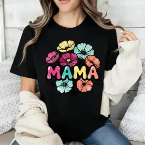 Mississippi Game Day Graphic T-Shirt for Women, Mama Floral Print Casual Short Sleeve Round Neck 100% Cotton Top, Tshirt