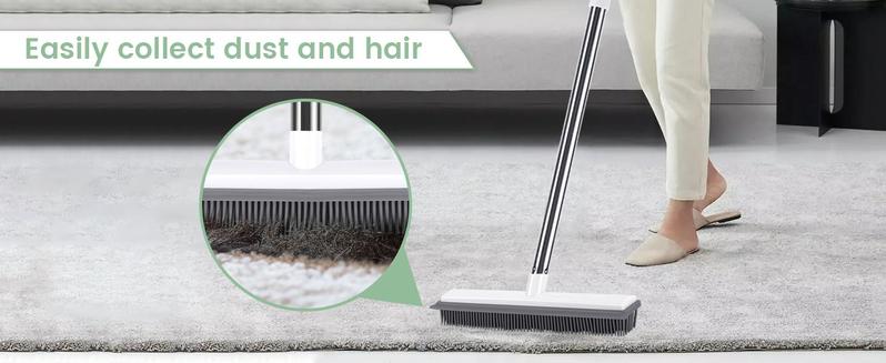 Pet Hair Remover Broom Removal Broom Rubber Broom for Floor Cleaning Tile Windows Carpet Rake Squeegee with Stainless steel Handle