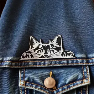 Cat Embroidery Patch Sew-On Back Adhesive Iron-On Applique for Clothes Jackets Hats Accessories, 1 Piece Dark Observation Cat Design