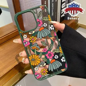 Cartoon Flower Mushroom Pattern Magnetic Phone Case Supports Wireless Charging for iPhone 15 16 14 Pro Max 13 12 11 XR XS Plus E Shockproof Non Slip Protection Silicone Transparent Acrylic Cover Cellphone Protective