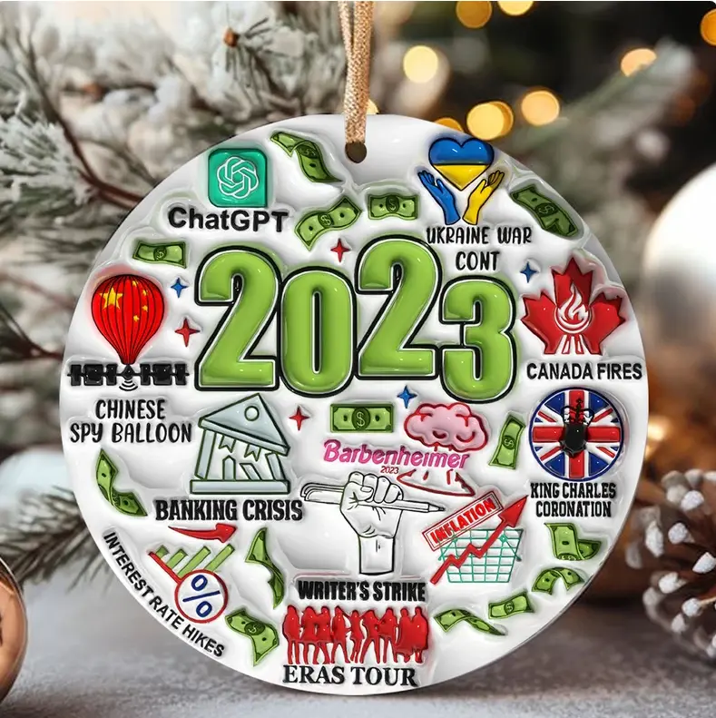 3D 2023 Annual Event Christmas Inflated Ornament , Funny Christmas Tree Hanging Ornament Puffy File,Puff Ornament