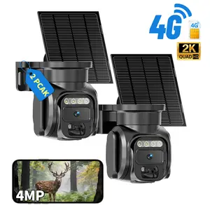 4G LTE Solar Security Camera Wireless Outdoor-2Pack, No WiFi Needed, Built-In SIM with Unlimited Data, 2K HD Color Night Vision, PIR Motion Detection Alerts, 355° Pan Tilt, Two-Way Talk, Solar Powered, Weatherproof, Cloud & SD Storage, Family Share