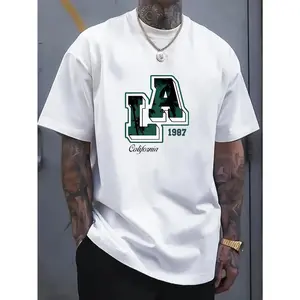 Men's Pure Cotton Letter Printed T shirt Loose Fit Round Neck Short Sleeved Summer Street Style Top Breathable Casual T shirt Suitable for Daily Outdoor Couple Outfits Tropical Style