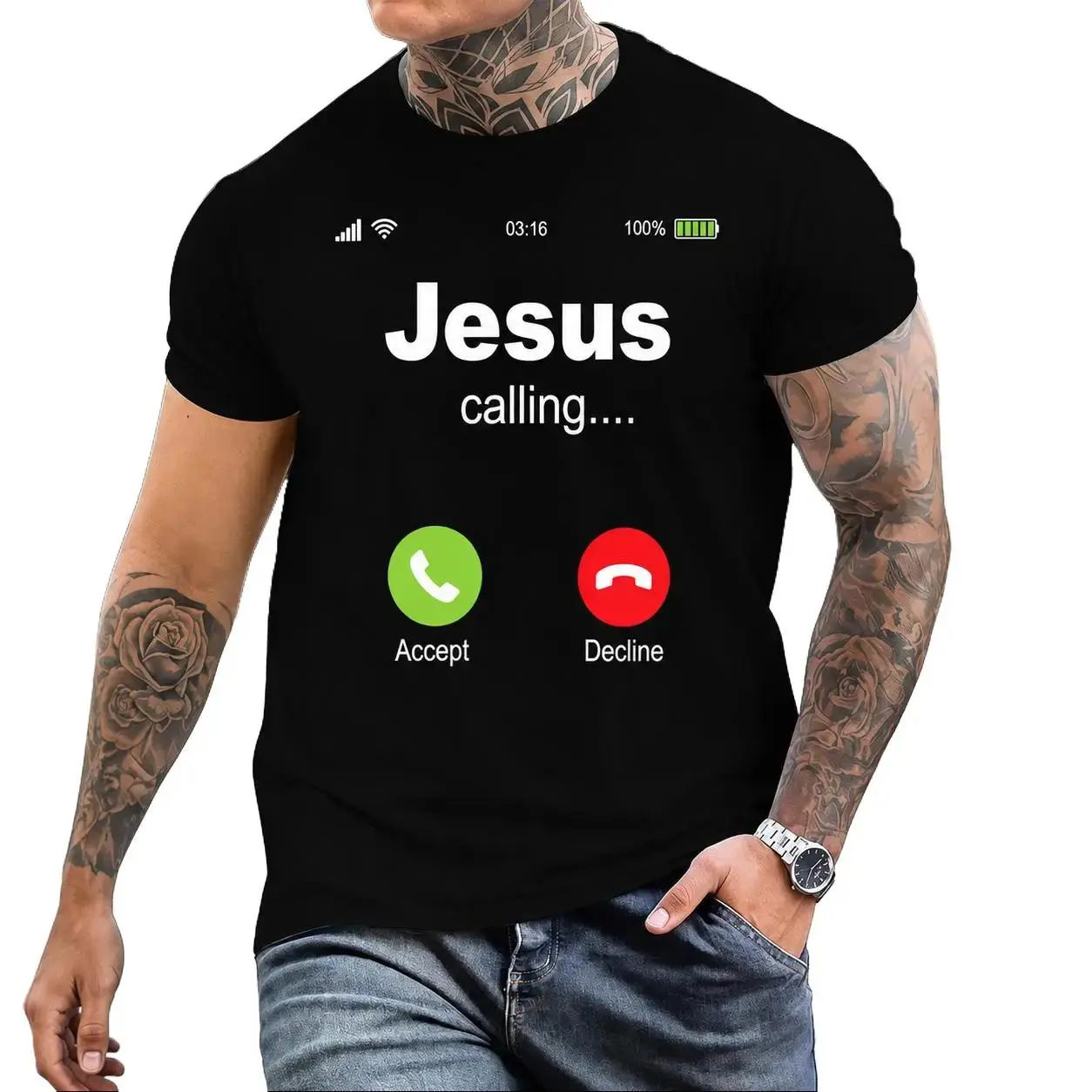 Jesus Calling Phone Screen Christian Unisex T-Shirt,Modern Tech Style Crew Neck Graphic Tee,Birthday Gift,Premium Soft Cotton Comfort Breathable Short Sleeve Casual Basic Tee