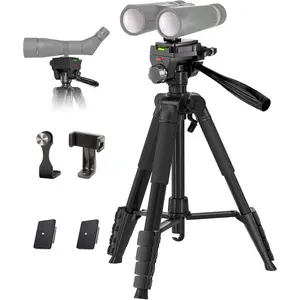Binocular Tripod, 72" Spotting Scope Tripod Stand with Binocular Adapter and 2 QR Plates, Travel Camera Stand with Phone Holder/Carry Bag, Compatible with Binoculars/Spotting Scope/Camera/Phone