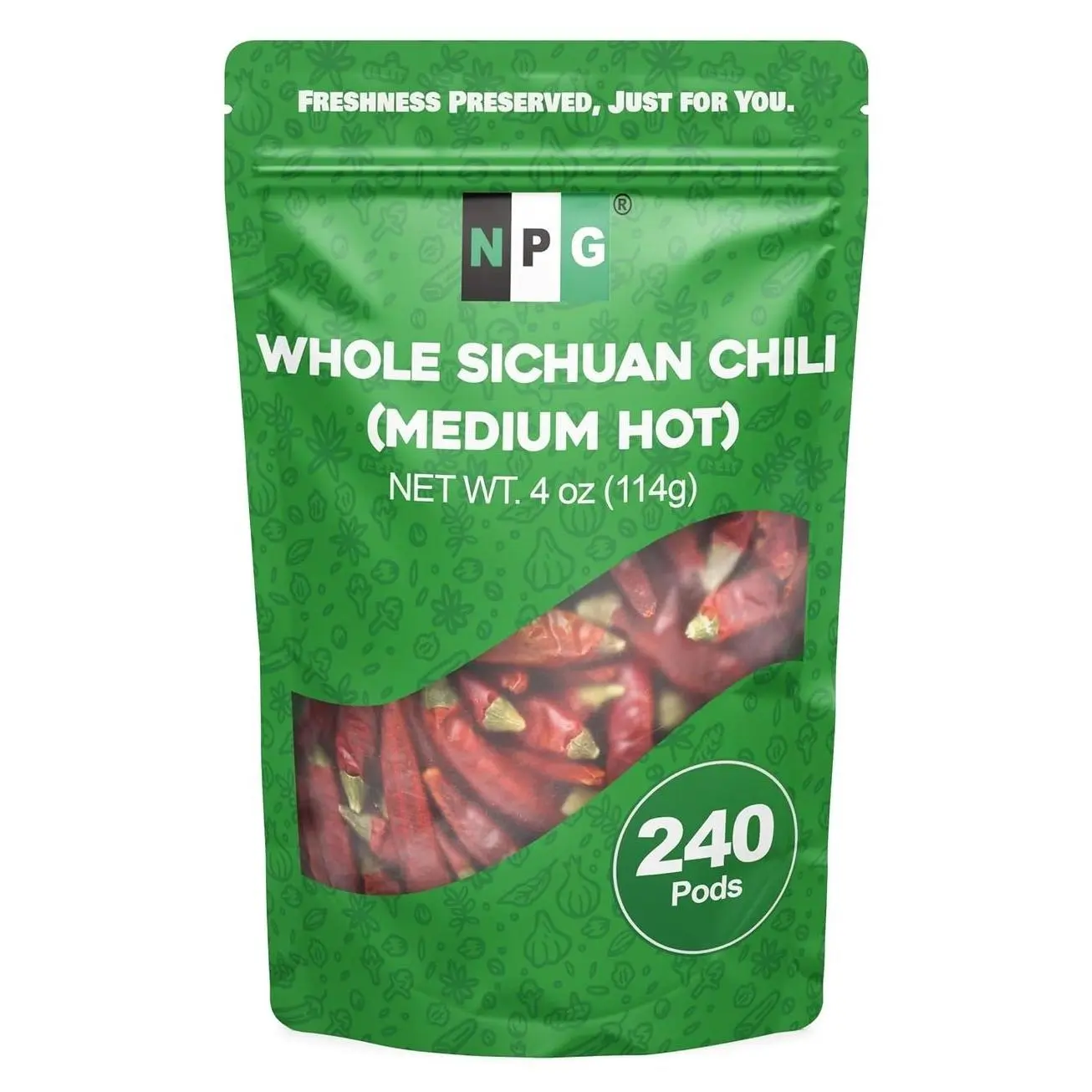 NPG Sichuan Red Chili Peppers 4 Ounces, Medium Hot, Premium Szechuan Dried Red Chilies for Chili Oil, Paste, and Sauce, Used in Mexican, Chinese, Thai Dishes