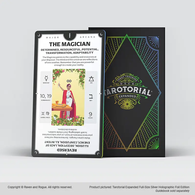 Tarotorial Expanded SILVER HOLO FULL SIZE Tarot Training Deck - Expanded Edition Rider Waite Smith Learning Minor Arcana Major Arcana