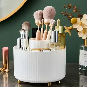 360° Rotate Makeup Brush Holder Organizer, Multi-angle Rotating Makeup Organizer,Durable Multifunction Cosmetic Organizer for Bathroom Countertop, Bedroom Nightstand, Desktop, Makeup Desk Organizer, White & Pink, Springtok