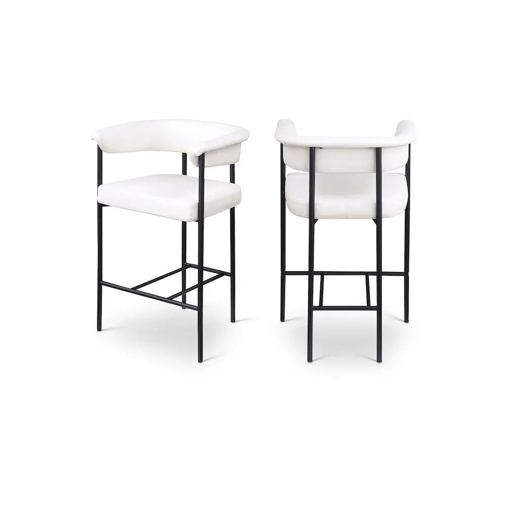 Malin Cream Vegan Leather Counter Stool - Set of 2, Contemporary Home Decor, Comfortable Seat Indoor Furniture Chair