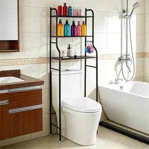 Over The Toilet Storage Rack, 3-Tier Over The Toilet Storage Organizer, Bathroom Shelf Organizer Over Toilet with 4 Hooks, 64" Tall