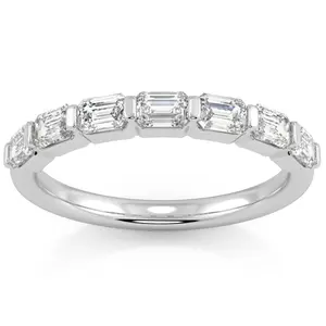 1 Ct Emerald Cut Diamond East To West Wedding Stackable Ring 14k Gold Lab Grown