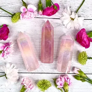 Natural Pink Aura Flash Rose Quartz Tower Set Crystals - Two Pieces crystal tower