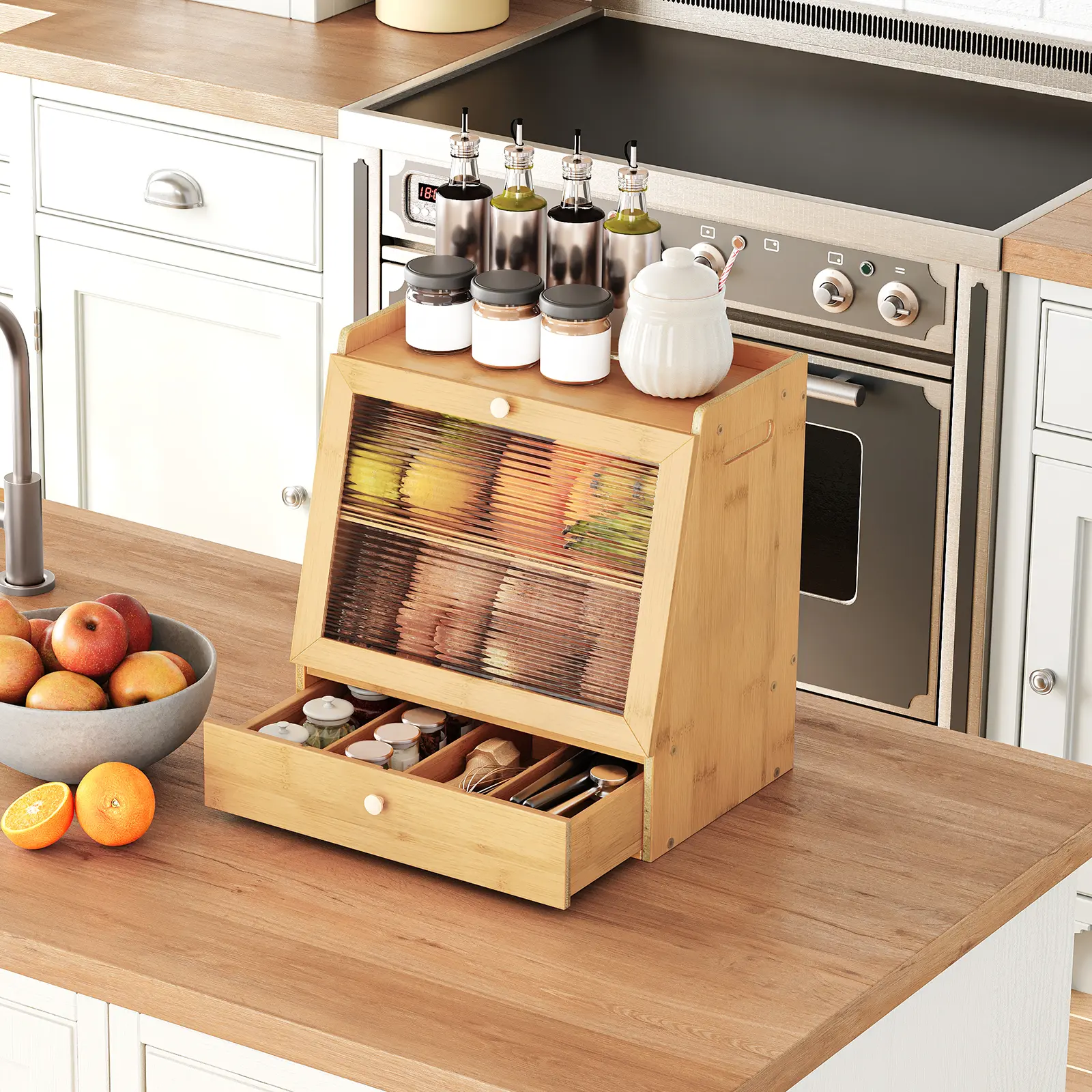 HOOBRO Bread Box, Bamboo Bread Box Storage Container with Drawer, Kitchen Countertop Food Storage Box with 2-Tier Storage, Storage Box with Acrylic Door, for Food Storage#springtok #SummerVibes