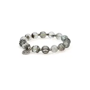 Amesha Energy Green Phantom Quartz Bracelet - Natural Healing Crystal Jewelry for Wealth & Career Success - Vintage Silver Accents