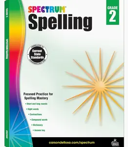 Spectrum Spelling Workbook Grade 2, Ages 7 to 8, 2nd Grade Spelling Workbook, Phonics, Handwriting Practice with Sight Words, Vowels, and Compound Words With English Dictionary - 208 Pages