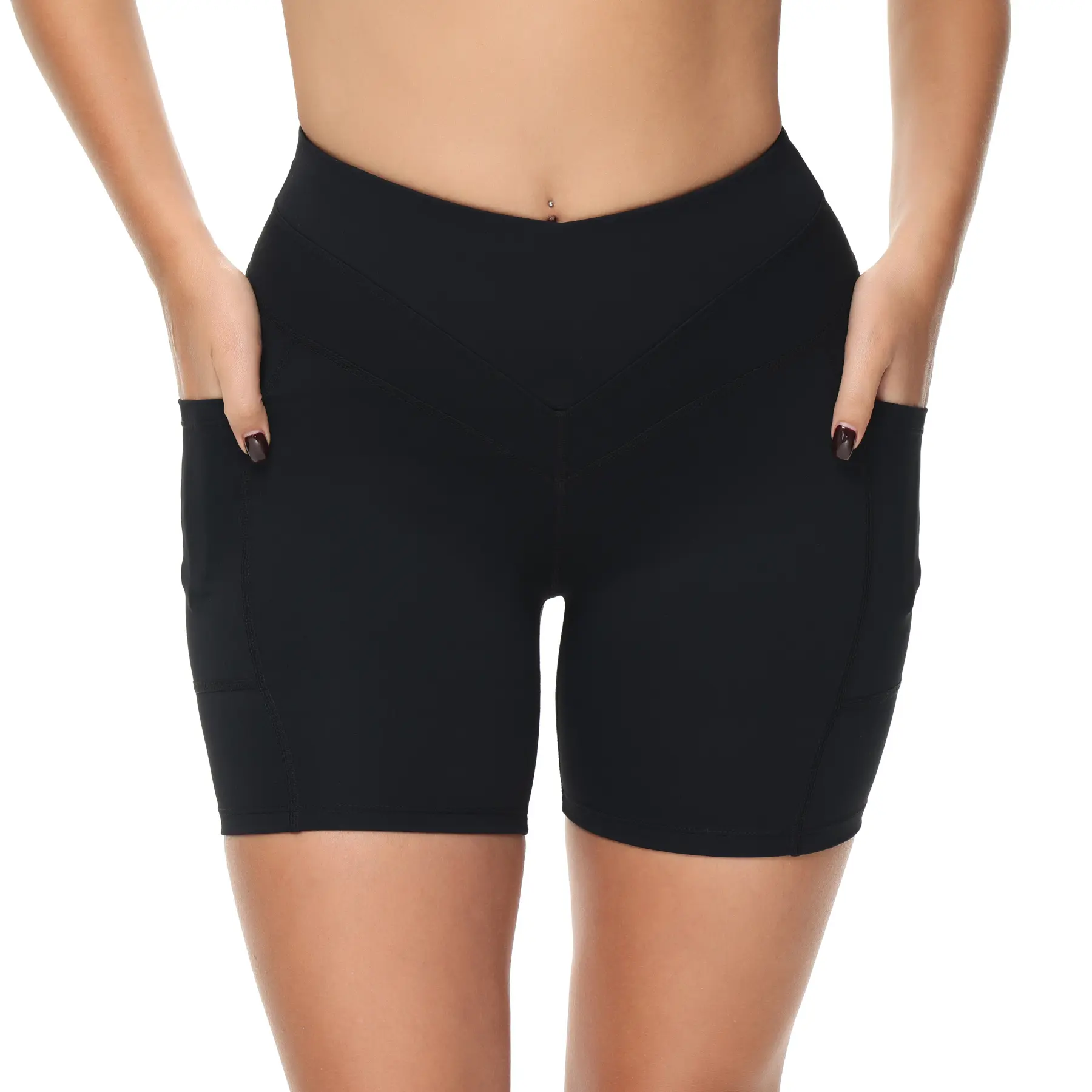Women's High Waist Biker Shorts, Stretchy Spandex Yoga Shorts with Pockets, Athletic Workout Running Volleyball Shorts for Summer