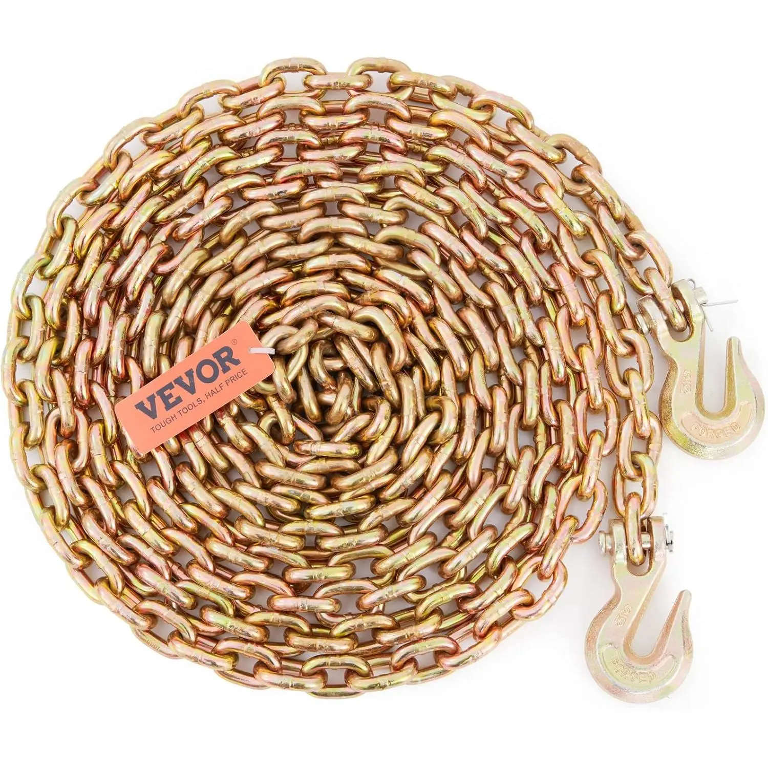 VEVOR Transport Binder Chain, 5/16''x20' Tow Chain with Grab Hooks, 4900lbs Safe Working Load, G80 Heavy Duty Chain, Logging Chain for Transporting Towing, Tie Down Binding Equipment