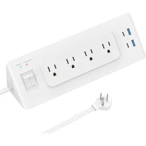 Electrical Outlet Extender with USB C, Flat Wall Plug Extension Cord with 4 Sockets, Surge Protector Power Strip 15 Amps/1200 Joules, 6.5 Ft Multi-Plug Extension  for  Office Dorm, White