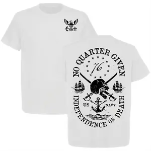 US Navy No Quarter Given Shirt, 1776 Independence or Death Skull Anchor Patriotic Nautical Tee for Veterans Men Women