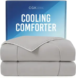 Cooling Comforter King/Cal King Size - Cooling Blanket for Hot Sleepers & Night Sweats - Soft Breathable Cold Blanket for Sleeping - 104x90 Light Grey