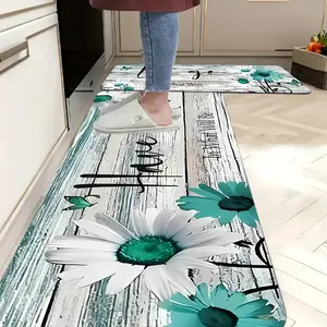 2/3pcs Modern Kitchen Rugs Set - Navy Daisy & Turquoise Butterfly Non-Slip Washable Floor Mats For Bedroom, Living Room, Dining, Kitchen, Bathroom Entryway Home Decor fashion mixed color