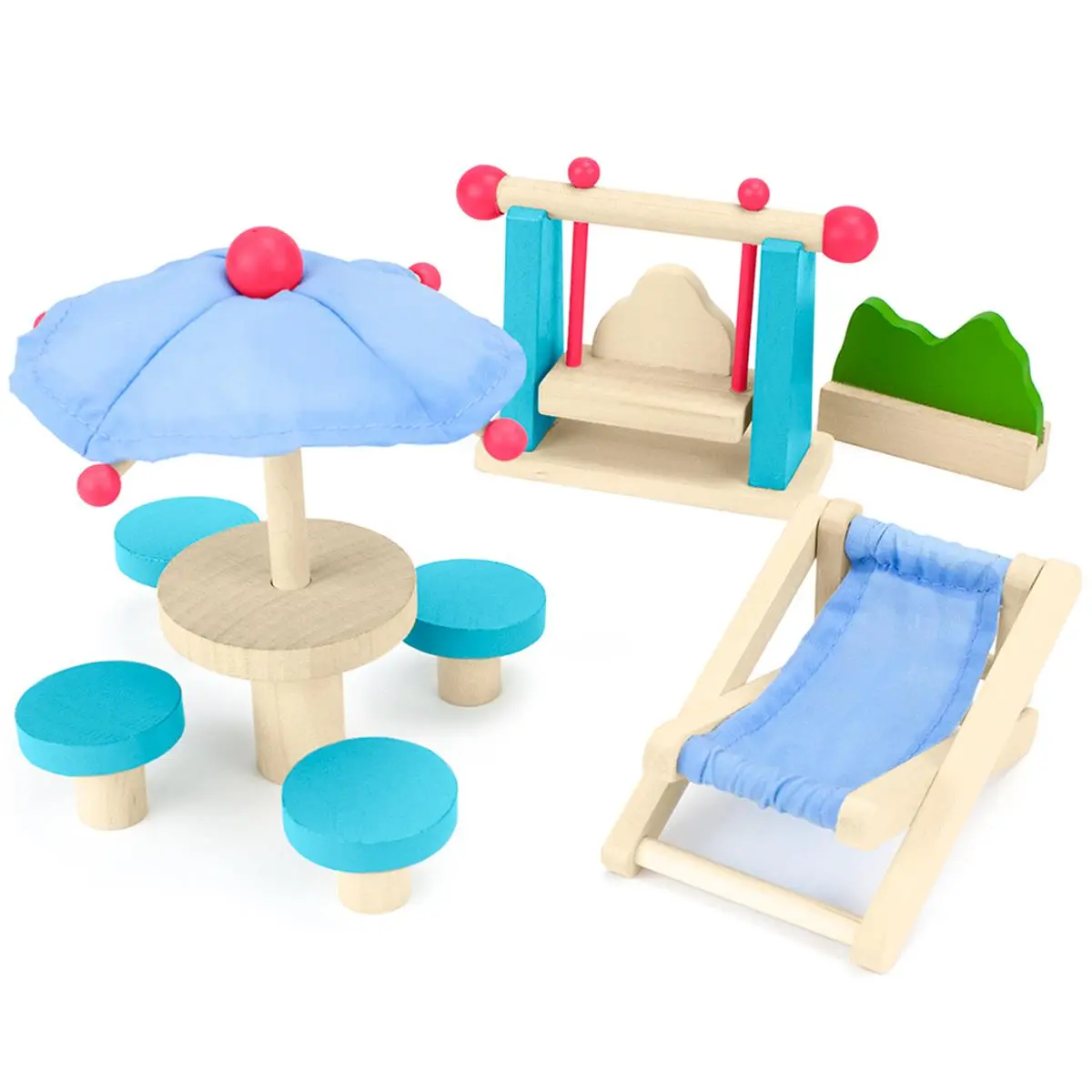 212 MAIN Wooden Cat Patio Set, Outdoor Pet Furniture with Multiple Seats, Natural Wood Design for Playful Cat Lounging