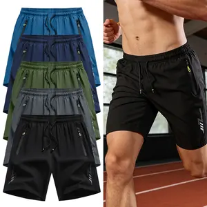 5PCS Men's Reflective Running Shorts – Quick-Dry Moisture-Wicking Activewear – Elastic Waist Performance Shorts with Side Pockets for Night Jogging & Outdoor Training