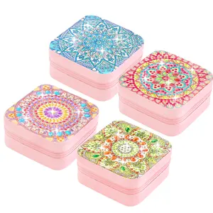 1pc/4pcs Mandala Diamond Picture DIY Jewelry Storage Box, Portable Velvet & PU Leather Organizer Case, Small Waterproof Container for Necklaces & Bracelets