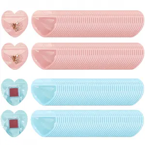 10/30/60pcs-Pink/Blue Heart Shaped Jewelry Packaging Bags Small Jewelry Transparent Resealable Cute Snack Bags Suitable for Baby Baptism Wedding Birthday Holiday Party Gift Supplies