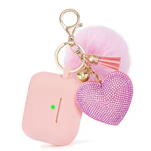 Worryfree Gadgets Silicone Dustproof Case for Pro 2 Wireless Audio Headphones - Fluffy Fur Pom Pom Handheld Keychain, Bling Heart Accents, Metal Accents, Chargeable, for Enhanced Protection