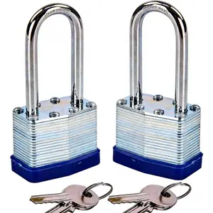 2PCS Heavy Duty Padlock Keyed Alike, 2-3/8" Extra Long Shackle, 40MM 1-9/16" Laminated Steel Lock Body, Ideal for Gym Locker, Sheds, Gate, Warehouse, Tool Box, Hasp with 4 Same Keys