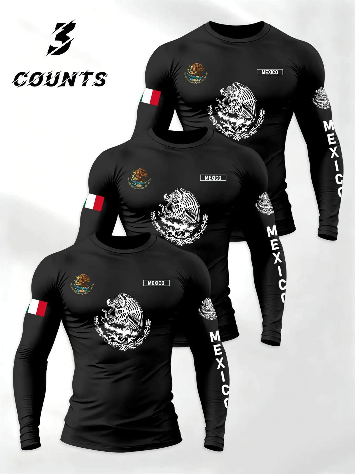 Men's Comfortable Knit Long Sleeve T-Shirt Set, Casual Clothing Set, Warm Soft Fabric, Mexican Theme Letter Flag Print, Casual Fashion Spring Autumn Wear, Clothes