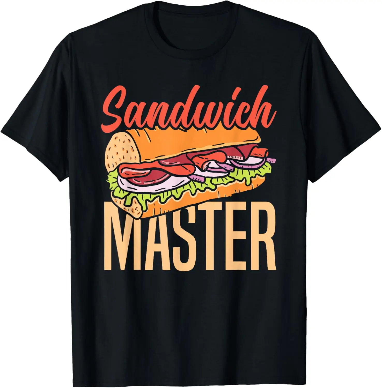 Premium 100% Pure‑Cotton Funny Sandwich Master Bright‑Colored Sub‑Sandwich Cartoon Print Oversized Drop‑Shoulder Men Street‑Wear Short‑Sleeve Tee