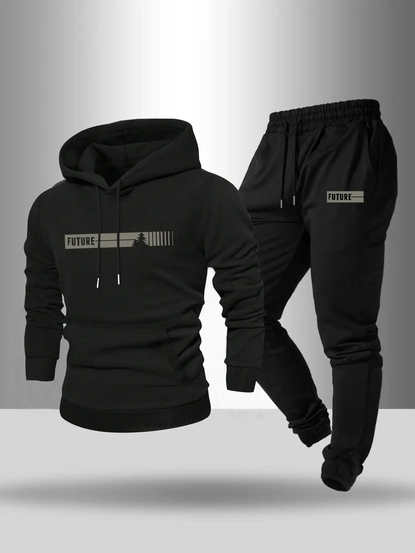 Men's Fleece-Lined Hoodie and Jogger Set with Letter Print, Stylish Casual Fit Sportswear for Spring and Fall, Comfortable Active Wear, Streetwear Tracksuit, Sport Casual Outfit