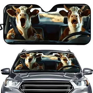 2026 Digital Print Car Sun Visor - Cute Cartoon Cow Design, Heat-Resistant & UV Protection, Suction Cup Mount for Front Windshield, Fun Automotive Accessory for Halloween & Christmas Gifts, Sun Visor for Car, Playful Design, Durable Sunshade