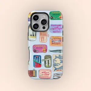 Vintage Tinned Fish Phone Case, Sardines Collage Premium Film 2 in 1 Phone Case - Durable, Shock Absorbing and Stylish Protection - Compatible with iPhone 16, 15, 14, 13, 12, 11, Plus, Pro, Pro Max, Perfect birthday gift for friends. Local Personalized