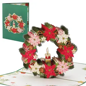 IOYOUNOW Christmas Wreath Pop Up Card - Beautiful Christmas Perfect Gift for Kids & Adults - Christmas Card for the Happy Occasions