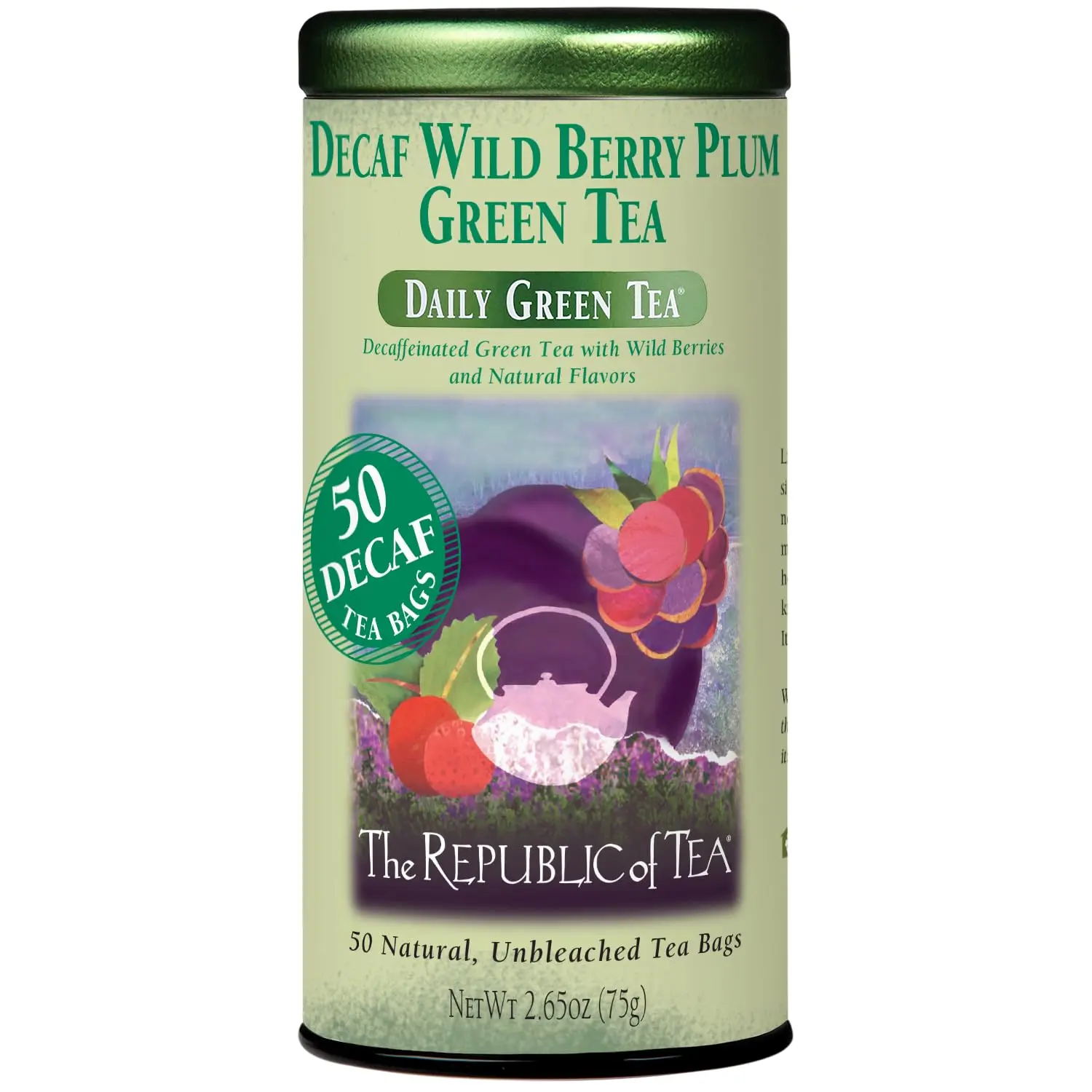 The Republic of Tea-Decaf Wild Berry Plum Green Tea, 50 Tea Bags, Fruit Tea | Decaffeinated