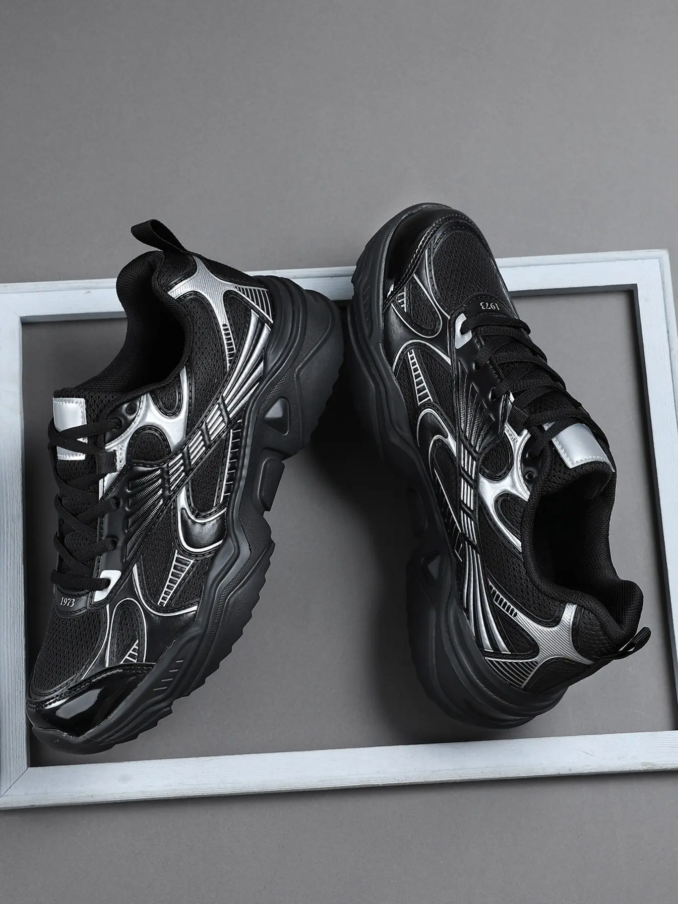 Men's Sporty All Season Sneakers, Breathable Mesh with Silver Color Accents, Shock-Absorbing Eva Sole, Durable Thick Bottom, Thick Soled Sneakers, Ideal for Streetwear & Daily Use, Streetwear Sneaker Style