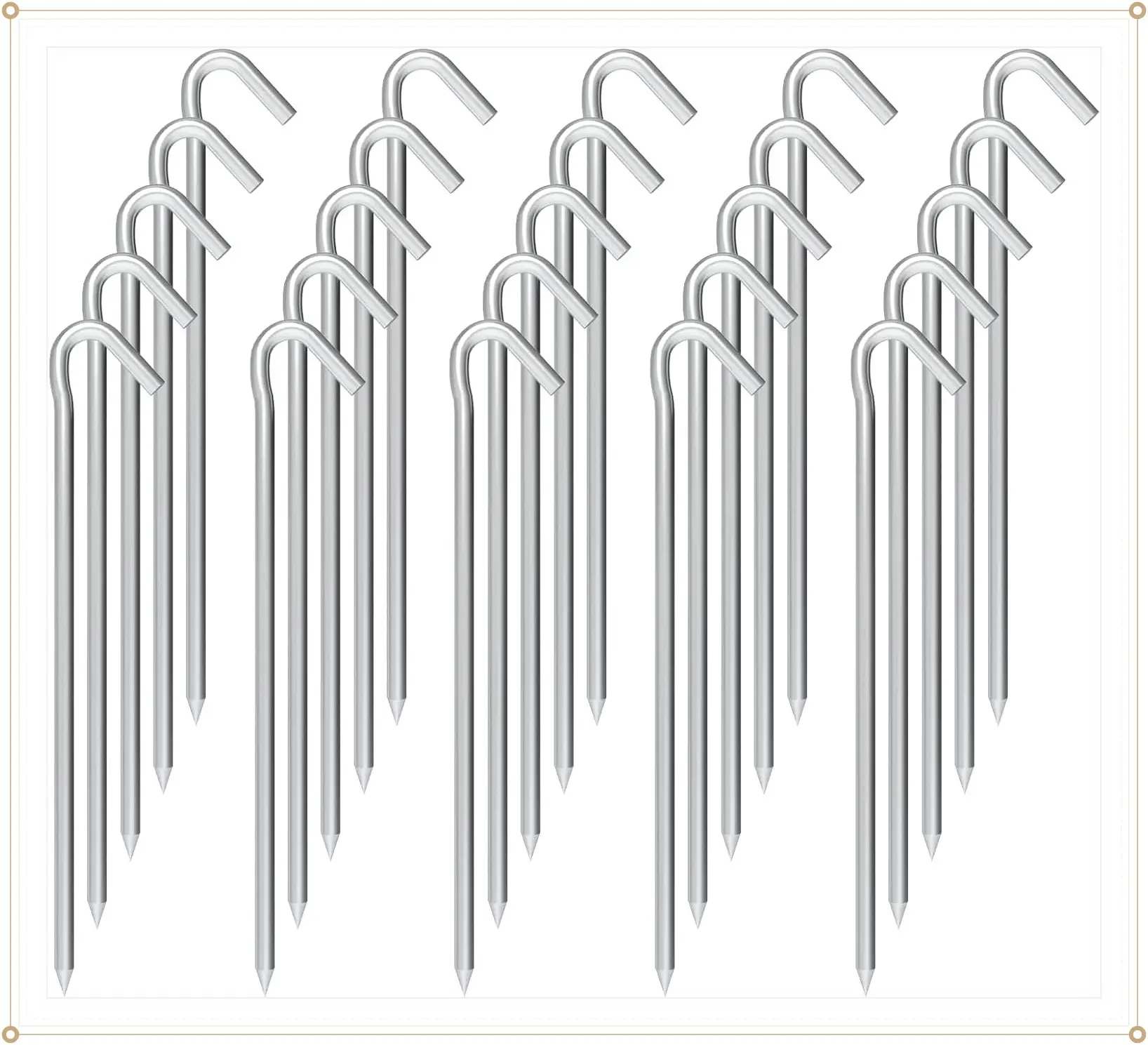 Metal Tent Stakes Heavy Duty 9 Inch, 25 Pcs Anti-Rust Tarp Stakes | J Hook Galvanized Steel Camping Stakes Ground Pegs Canopy Spikes for Lawn, Outdoor Inflatables, Yard DecorationsGift