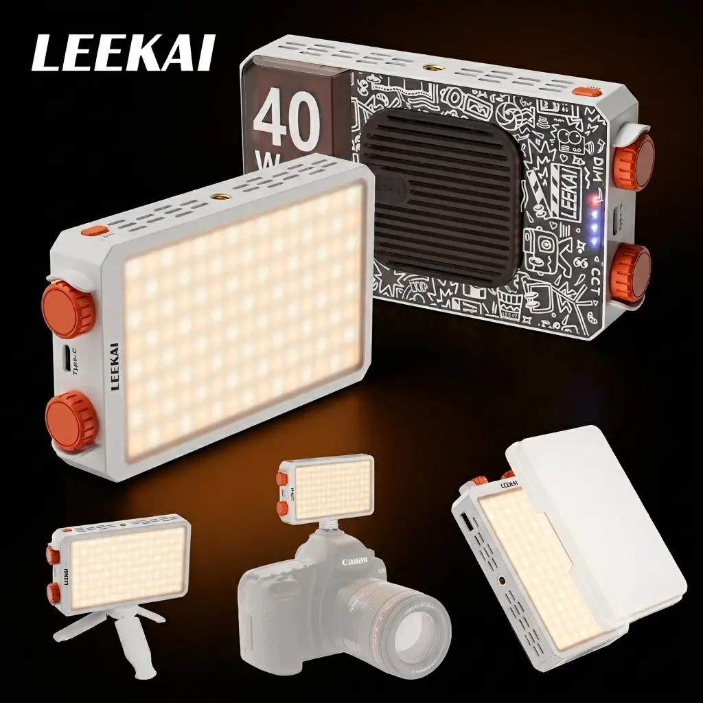 LEEKAI 40W Portable LED Video Light P40, 6400mAh Bi-Color 120 Beads Rechargeable Camera Light with Soft Light Cover, 2500K-9000K TLCI 95+ CRI>95 Selfie Light for Vlog Filming Live & Photography
