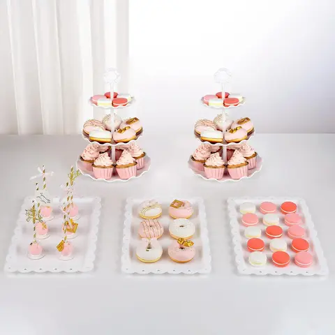 5Pcs Cake Stand Set with 2 x 3-Tier Cupcake Stands, 3 x Appetizer Trays for Wedding Birthday Shower Tea Party Decorations (White)