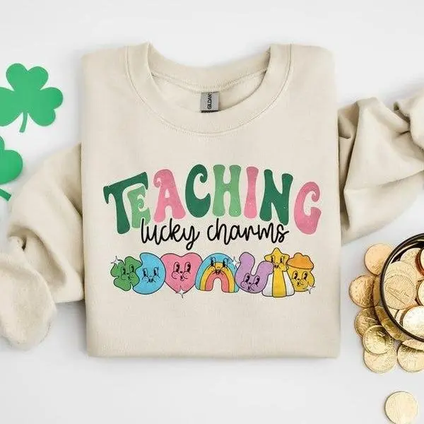Teaching Lucky Charms Sweatshirt, Lucky Teacher Crewneck, St. Patrick’s Day Teacher Sweatshirt, Cute Teacher Lucky Charms Gift, Trendy Teacher Apparel