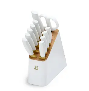 SALE !!! Beautiful 12 Piece Stainless Steel Knife Block Set, Soft-Grip Handles White Icing by Drew Barrymore