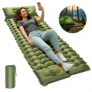 [Fast shipping]Pakicetus Camping Sleeping Pad with Pillow, Inflatable Sleeping Mat with Built-in Foot Pump, Portable Lightweight Sleeping Bed for Backpacking, Hiking, Traveling, Self Inflating Bed