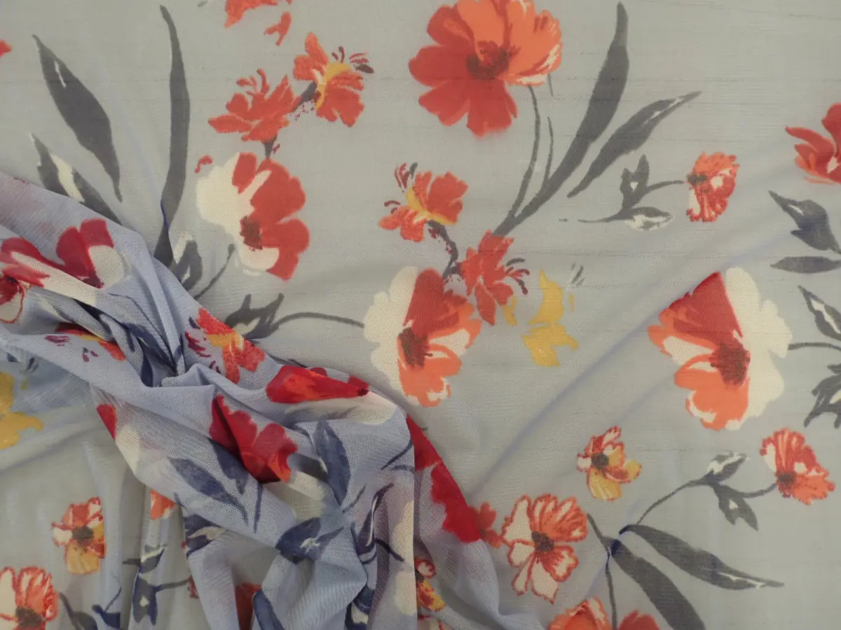 PowerNet Stretch Mesh Nylon Spandex Sheer Printed Blue Red Orange Floral Z401