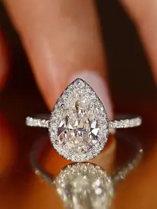 Fashion Elegant Water Drop Shaped Artificial Zircon Decorated Ring, Luxury Jewelry for Women, Trendy All-match & Exquisite Jewelry for Birthday Gift