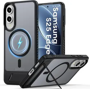 for Samsung Galaxy S25 Edge Case with 2 Stand Modes,[ Fits for Magsafe], [Anti-Slip Edge]&Color Hybrid Translucent Cover, [Matte Translucent] Shockproof Phone Case for Galaxy S25 Edge